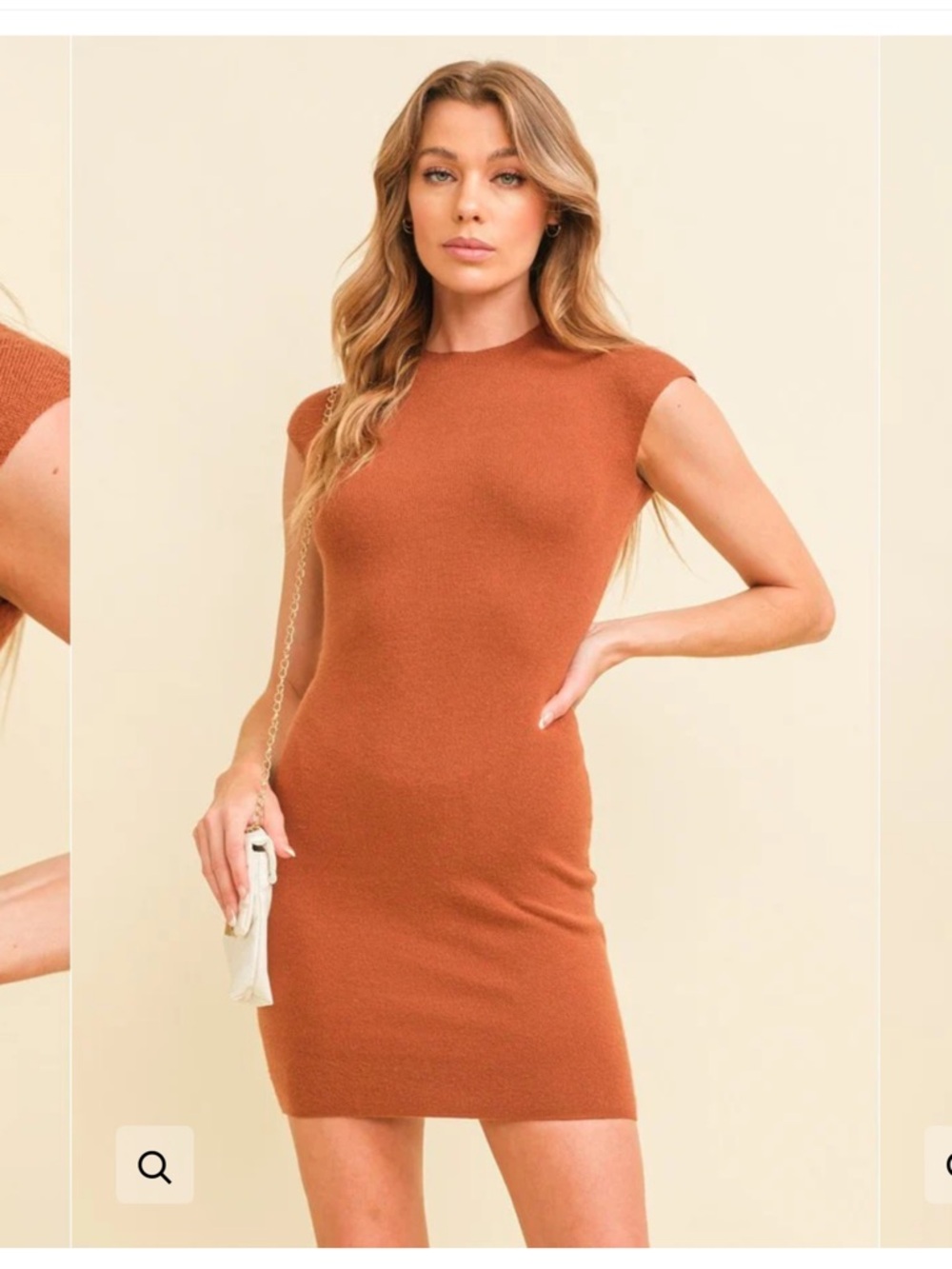 Sleek Rust Cap-Sleeve Knit Mini Dress